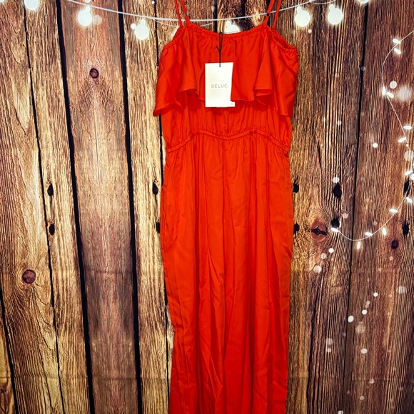 Dèluc - Boticas Ruffle Wide Leg Jumpsuit in Tangerine - Picture 5 of 5